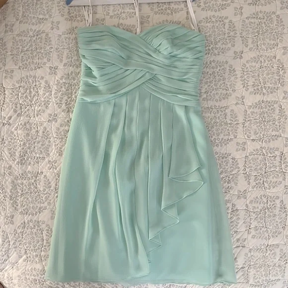 Davids Bridal Short Crinkle Chiffon Dress with Front Cascade - Mint
